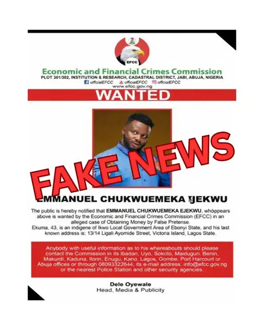 'Not wanted', EFCC denies fake poster featuring Comedian Sabinus