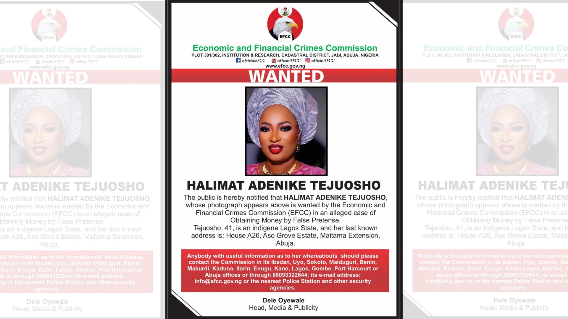 EFCC declares Abuja businesswoman Halimat Tejuosho wanted