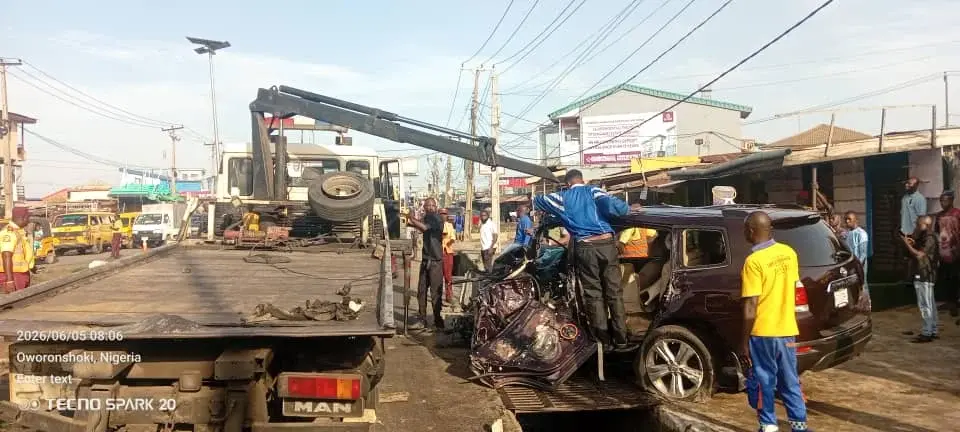 PHOTOS: Two die in Lagos truck accident, building collapse