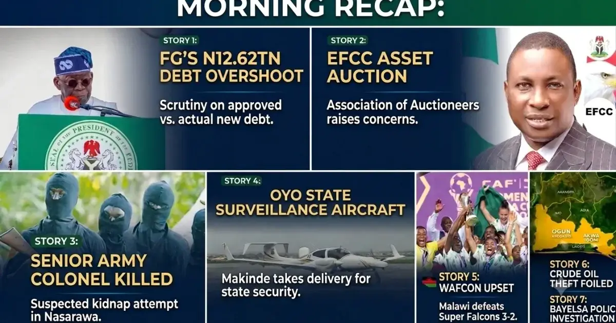 Morning recap: FG’s N12.62tn debt overshoot, EFCC auction row, Army officer killed, other top headlines