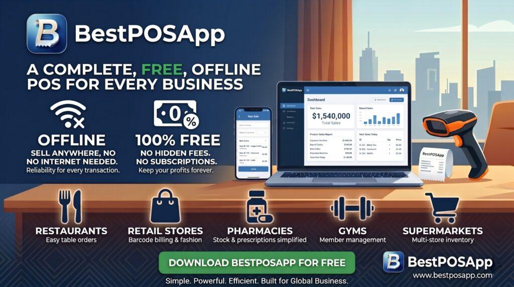 BestPOSApp Launches Free Offline POS System for Restaurants, Retail Stores, Pharmacies, Gyms and Supermarkets
